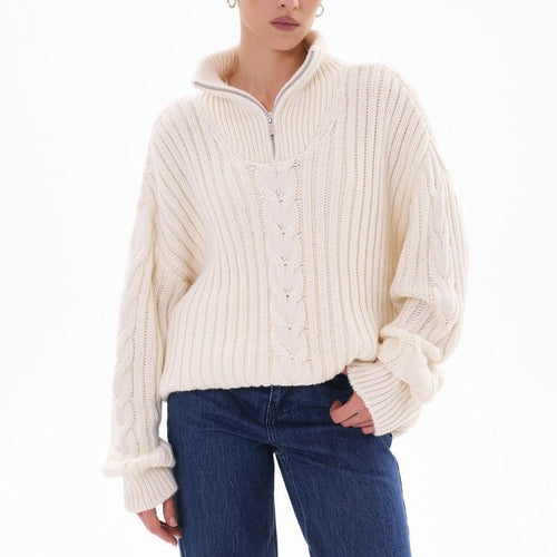 Sibyl - Women's Chunky Cable Zip Knitted Sweater