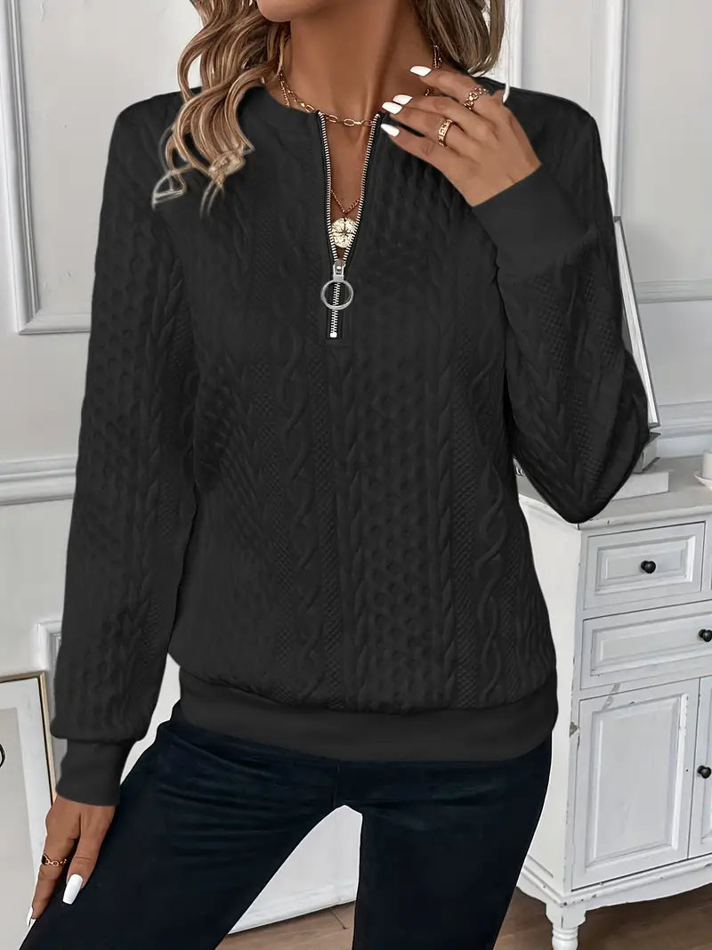 Seraphina - Women's Contrast Full-Zip Knitted Sweater