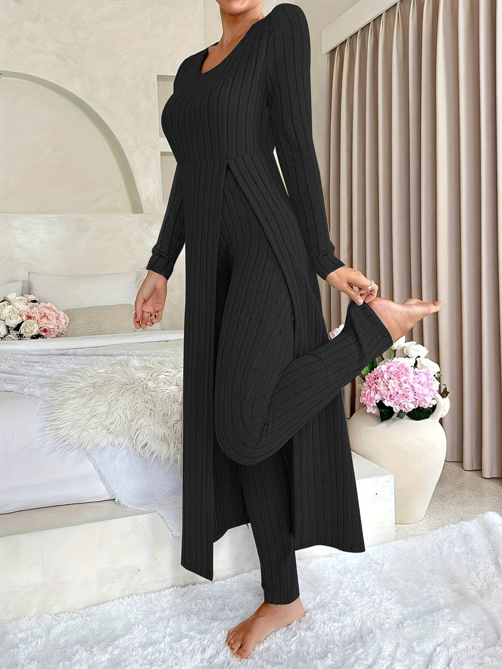 Verity - Women's Cozy Ribbed Two-Piece Lounge Set