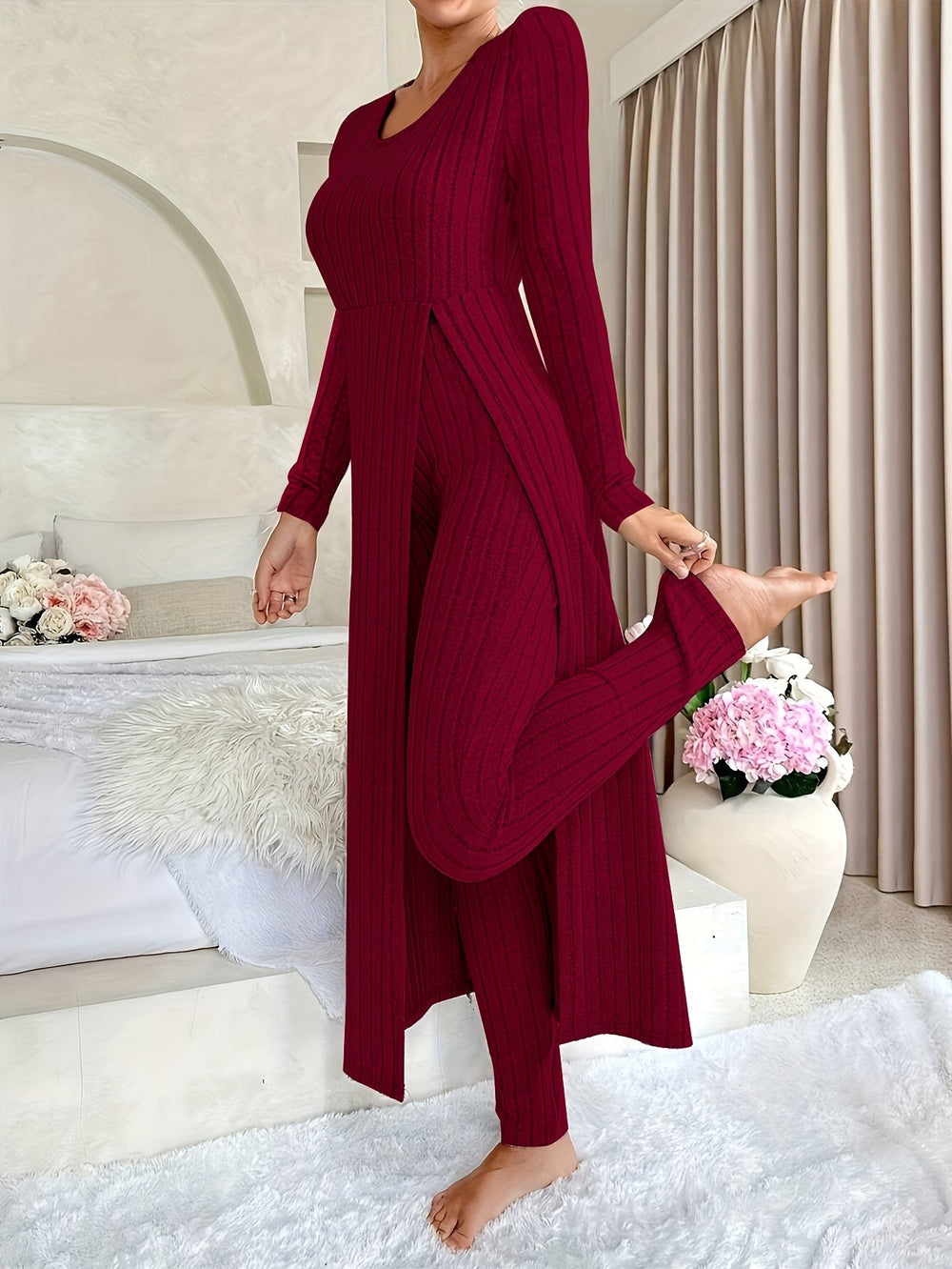Verity - Women's Cozy Ribbed Two-Piece Lounge Set