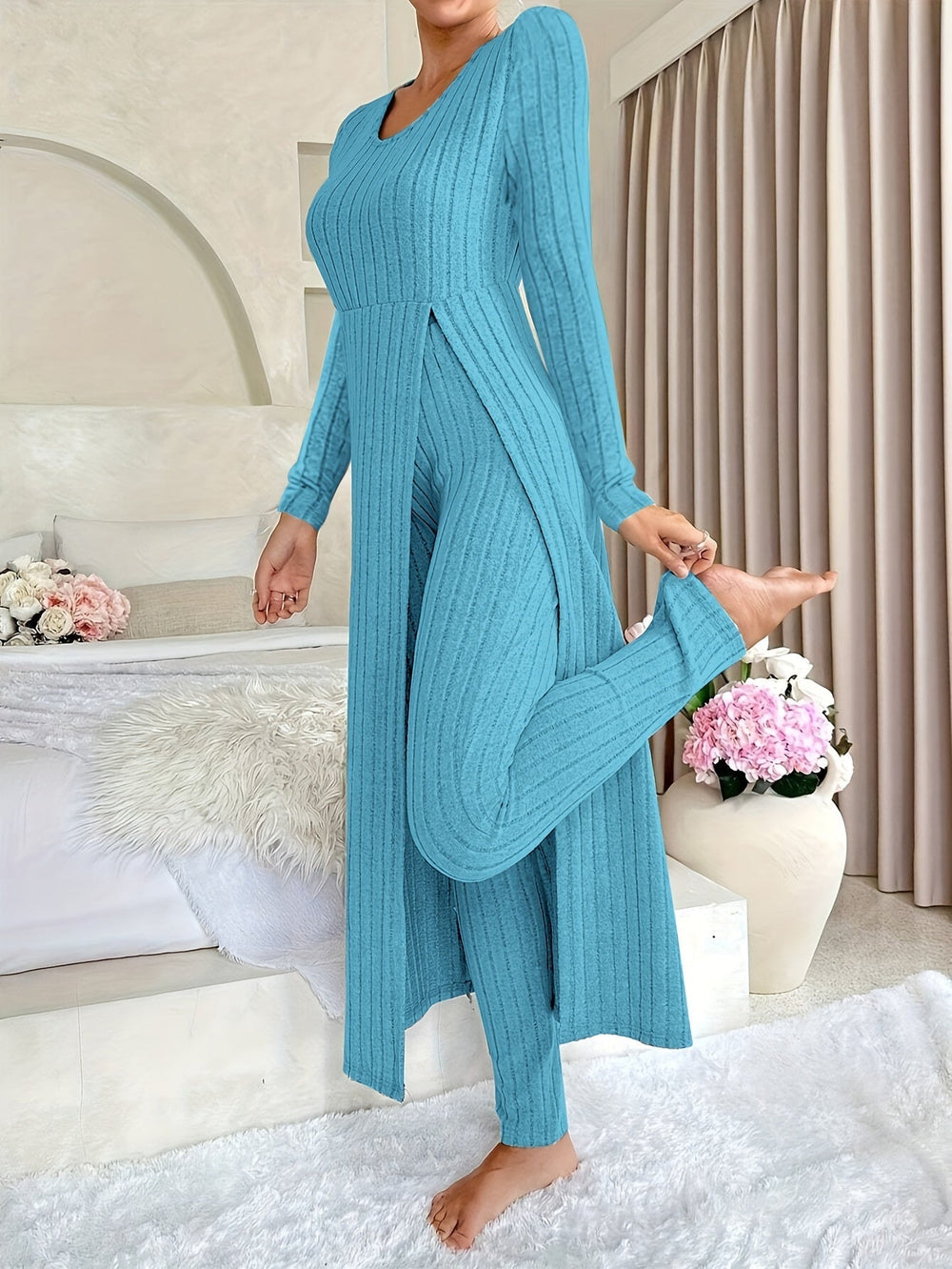 Verity - Women's Cozy Ribbed Two-Piece Lounge Set