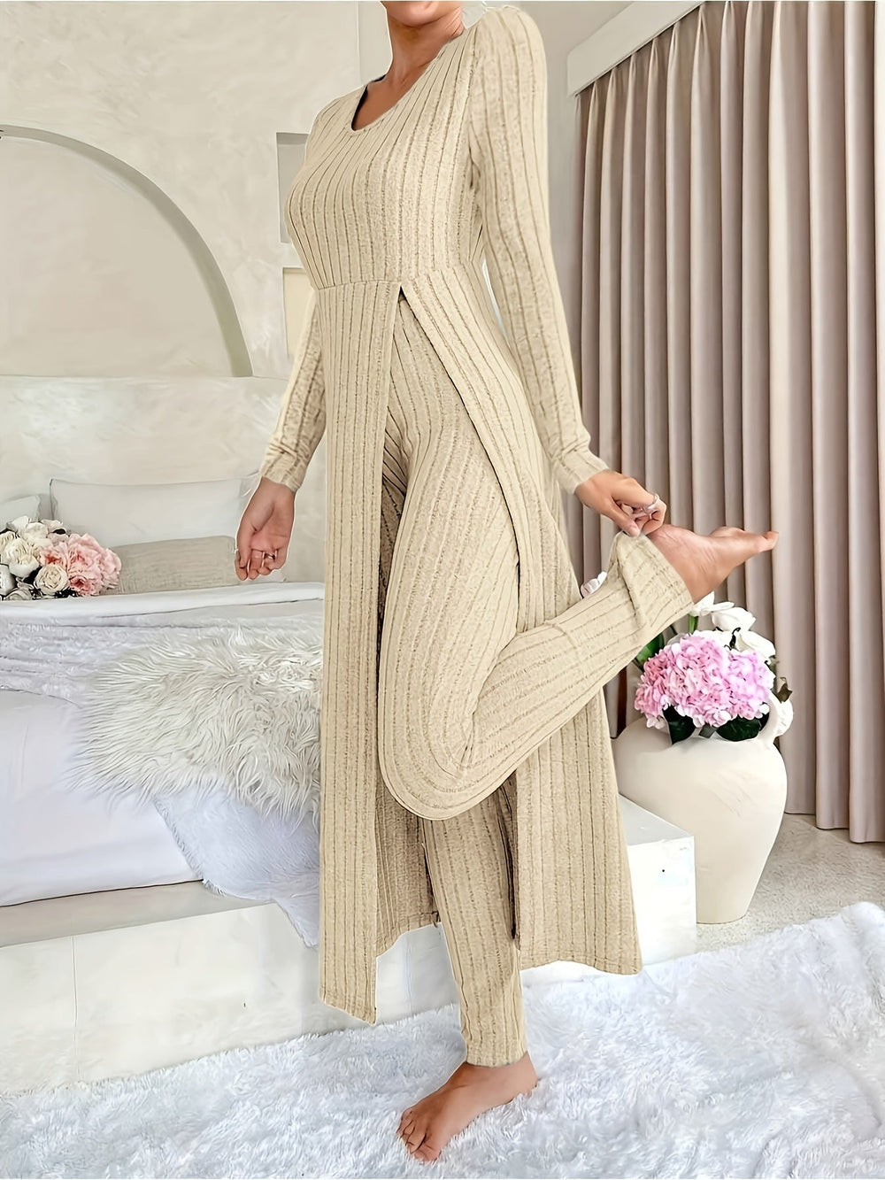 Verity - Women's Cozy Ribbed Two-Piece Lounge Set