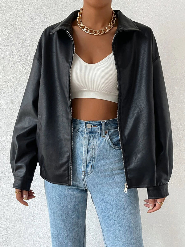 Adelaide | Women's Oversized Zip Up Faux Leather Jacket