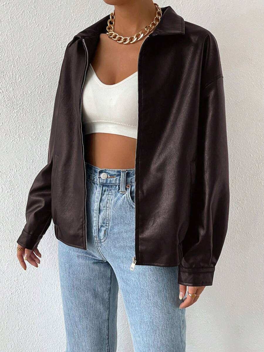 Adelaide | Women's Oversized Zip Up Faux Leather Jacket