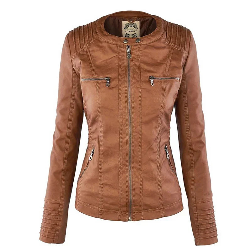 Adeline | Women's Fitted Zip Up Faux Leather Jacket