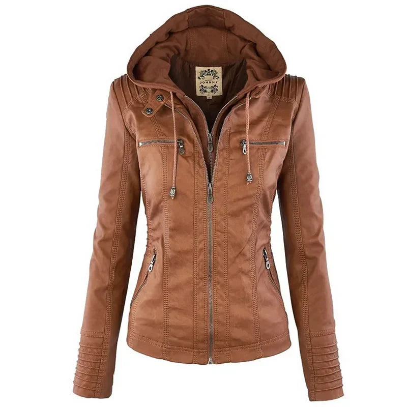 Adeline | Women's Fitted Zip Up Faux Leather Jacket