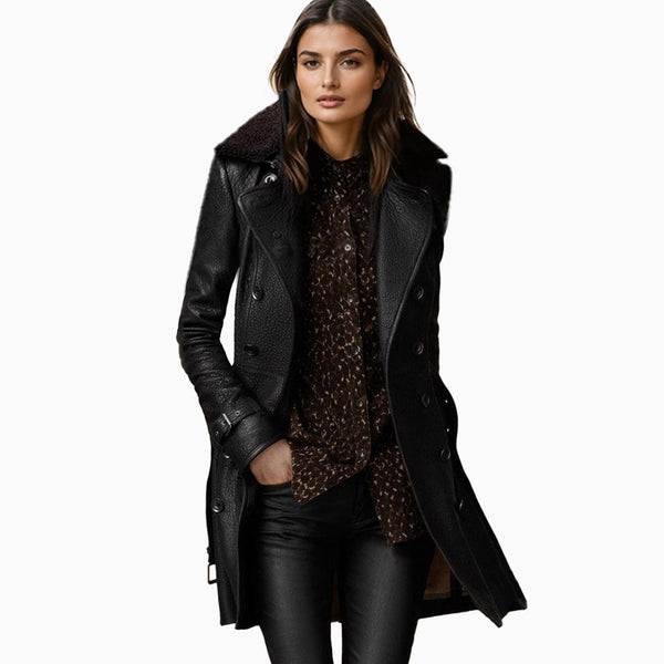 Anouk | Women's Longline Belted Leather Trench Coat Jacket