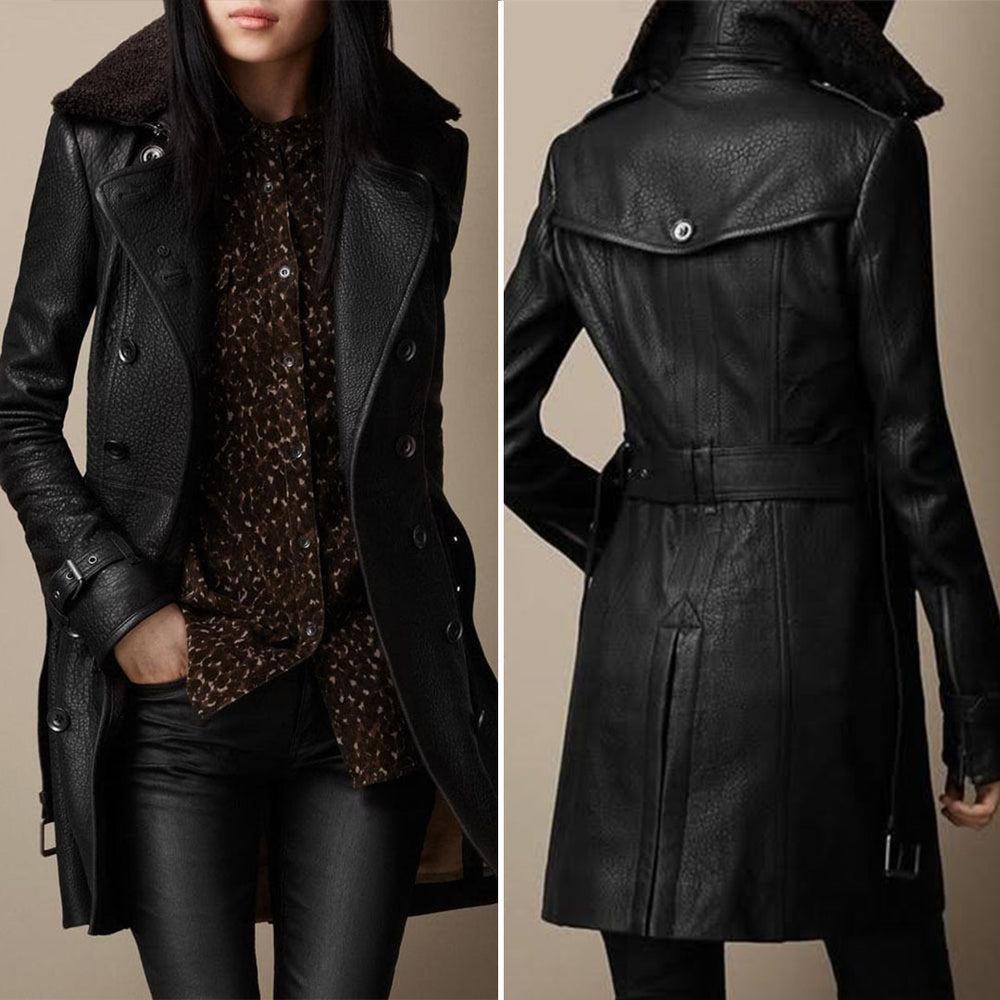 Anouk | Women's Longline Belted Leather Trench Coat Jacket