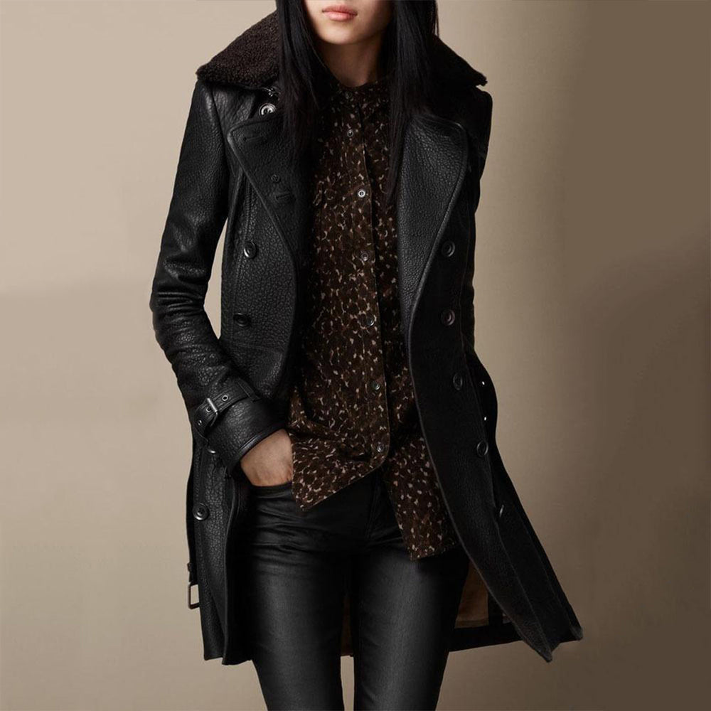 Anouk | Women's Longline Belted Leather Trench Coat Jacket