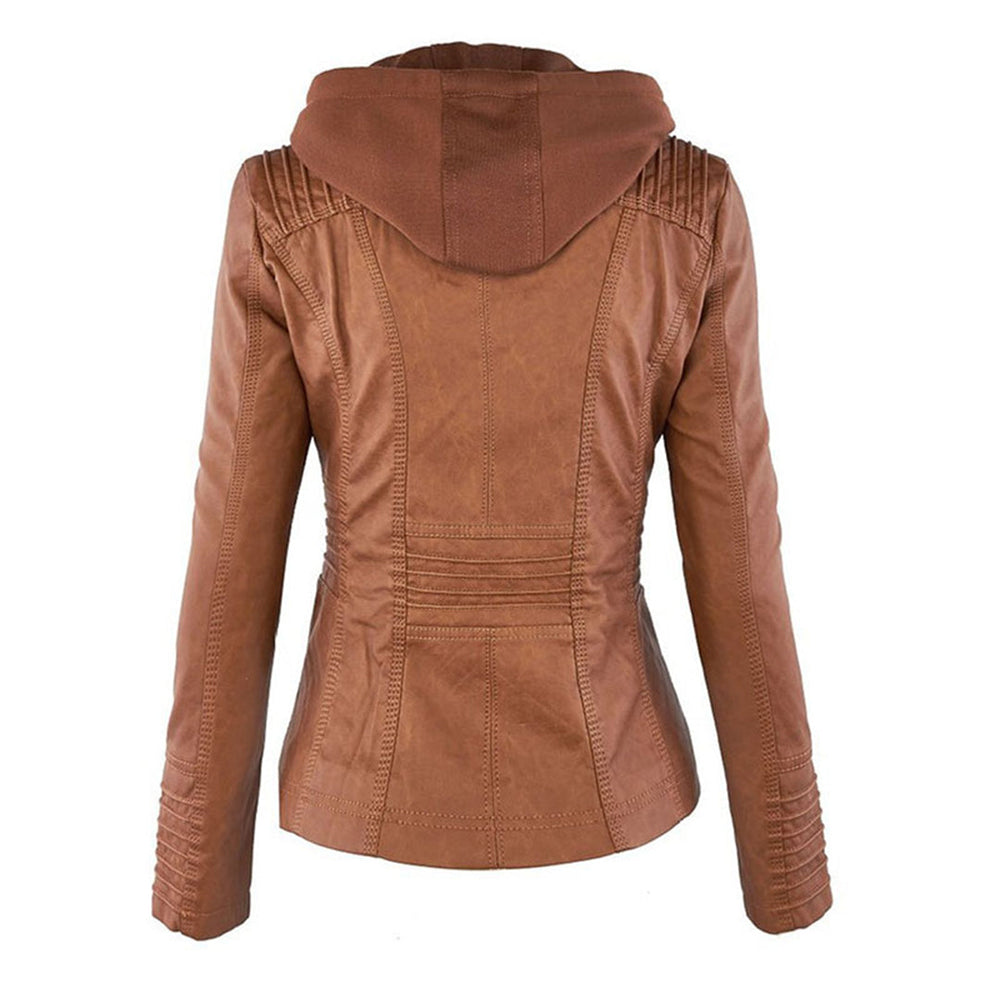 Ariadne | Women's Fitted Hooded Leather Jacket Zip Up