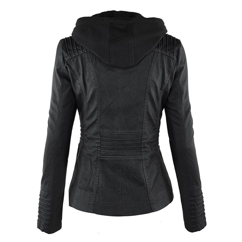 Ariadne | Women's Fitted Hooded Leather Jacket Zip Up
