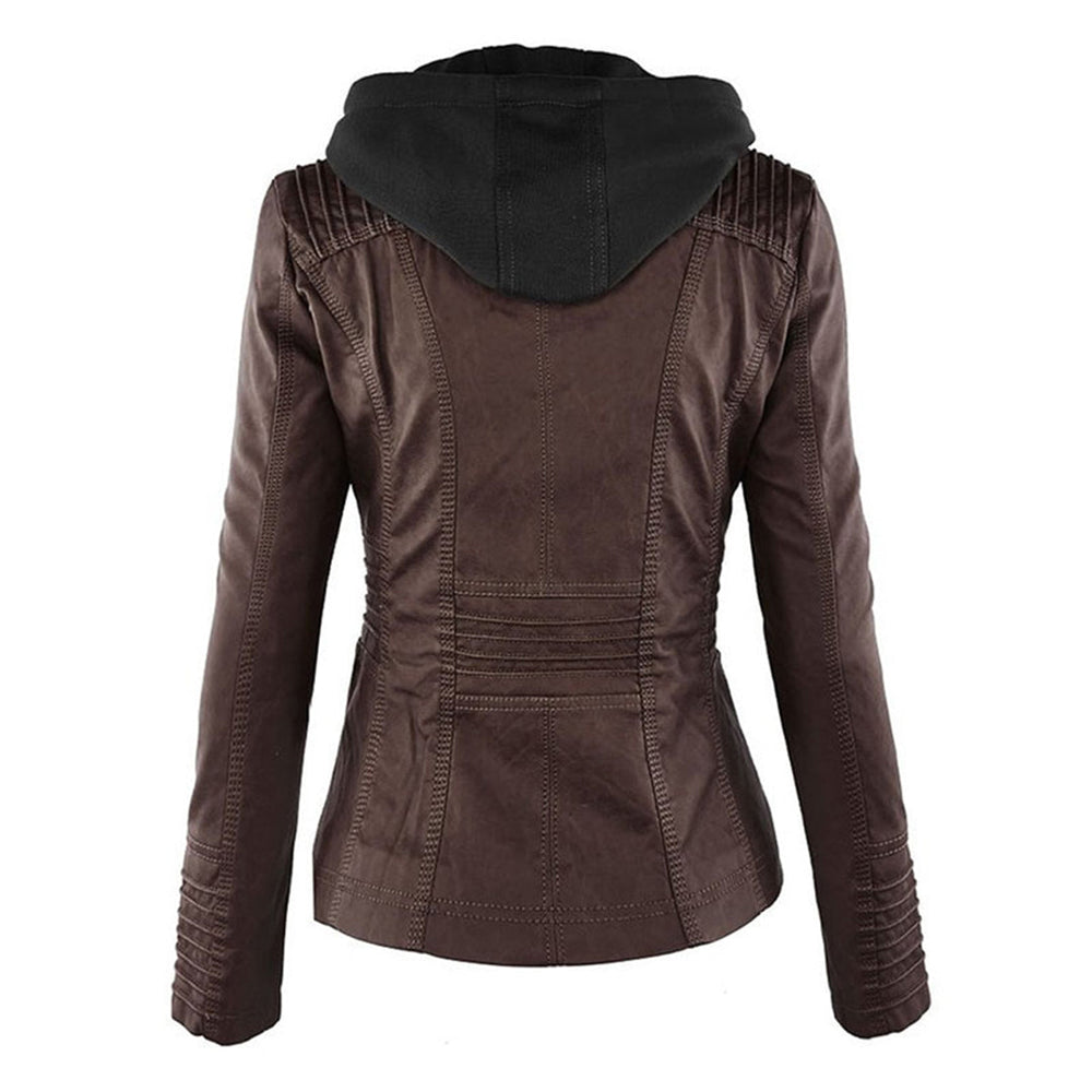 Ariadne | Women's Fitted Hooded Leather Jacket Zip Up
