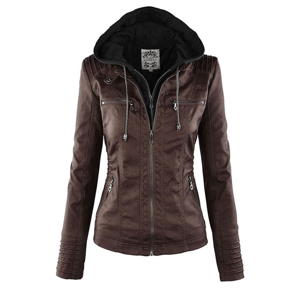 Ariadne | Women's Fitted Hooded Leather Jacket Zip Up