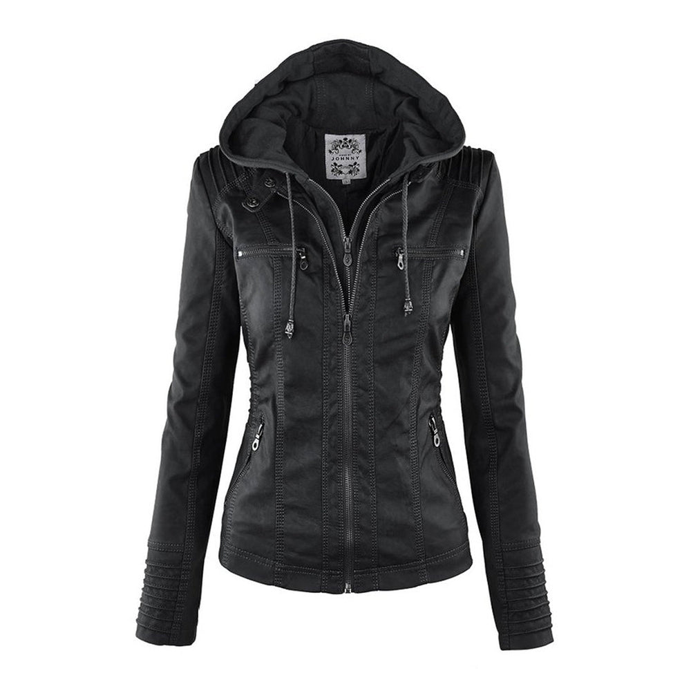 Ariadne | Women's Fitted Hooded Leather Jacket Zip Up