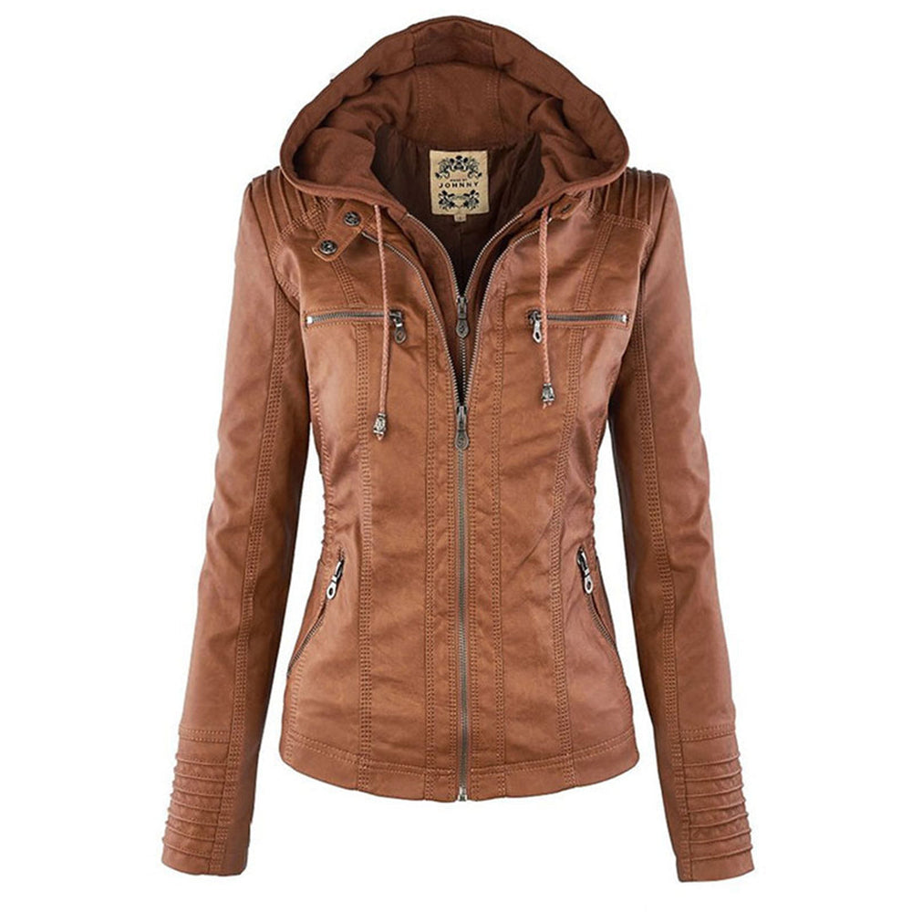Ariadne | Women's Fitted Hooded Leather Jacket Zip Up