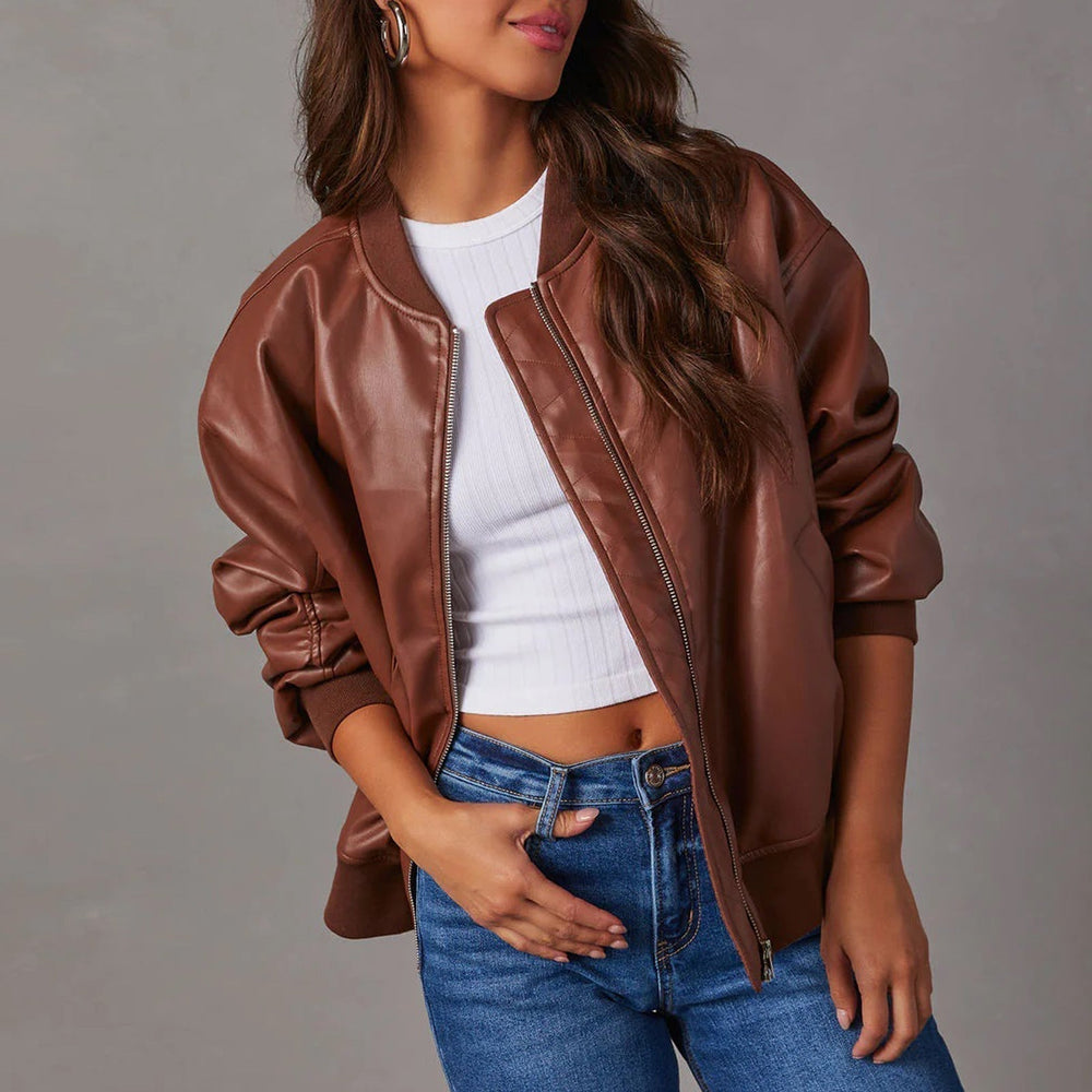 Avery | Women's Oversized Faux Leather Bomber Jacket