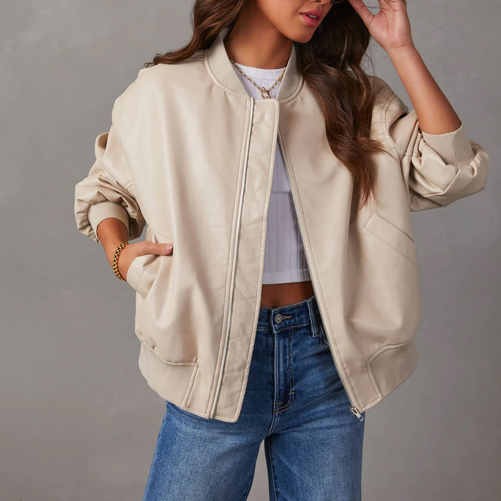 Avery | Women's Oversized Faux Leather Bomber Jacket