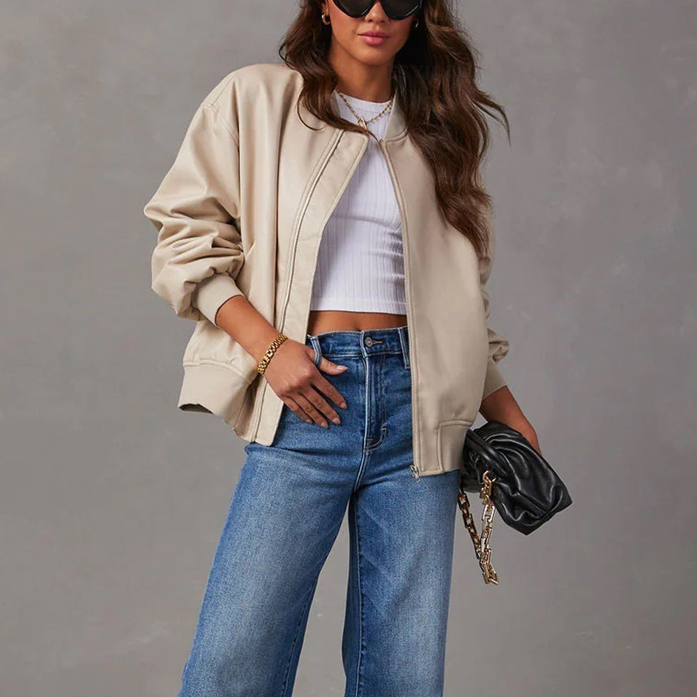 Avery | Women's Oversized Faux Leather Bomber Jacket