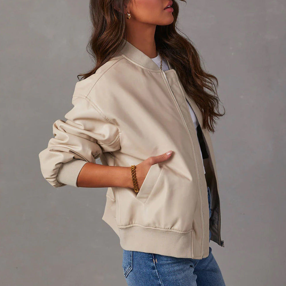 Avery | Women's Oversized Faux Leather Bomber Jacket
