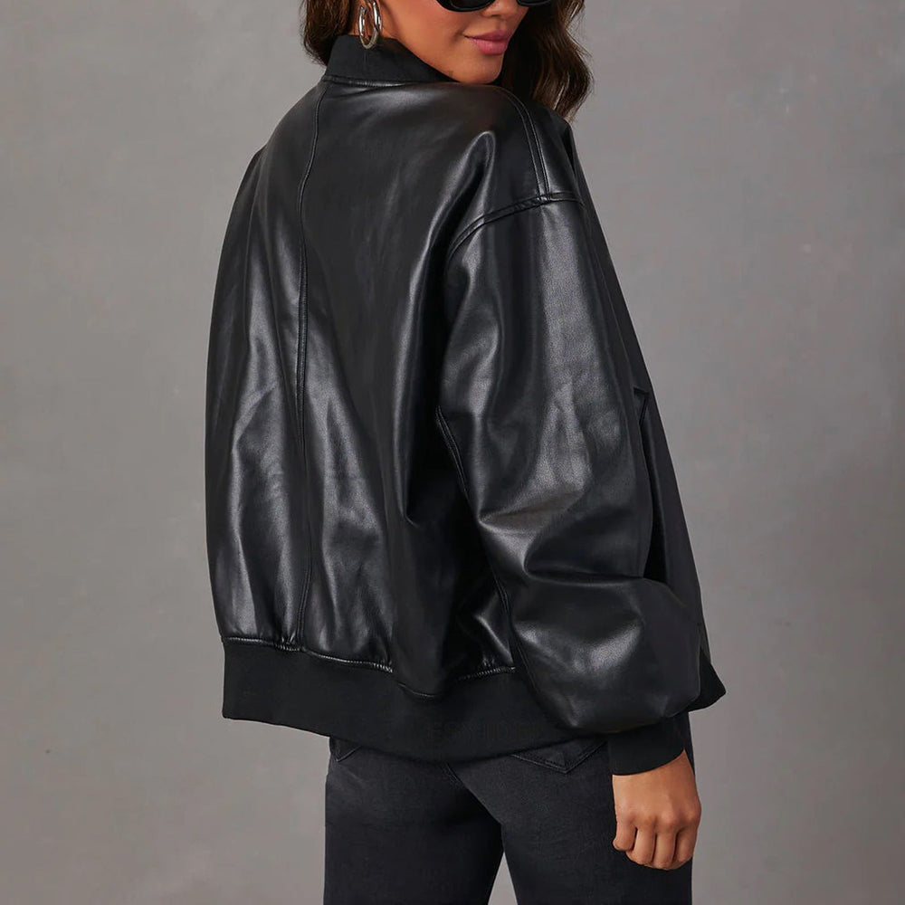 Avery | Women's Oversized Faux Leather Bomber Jacket