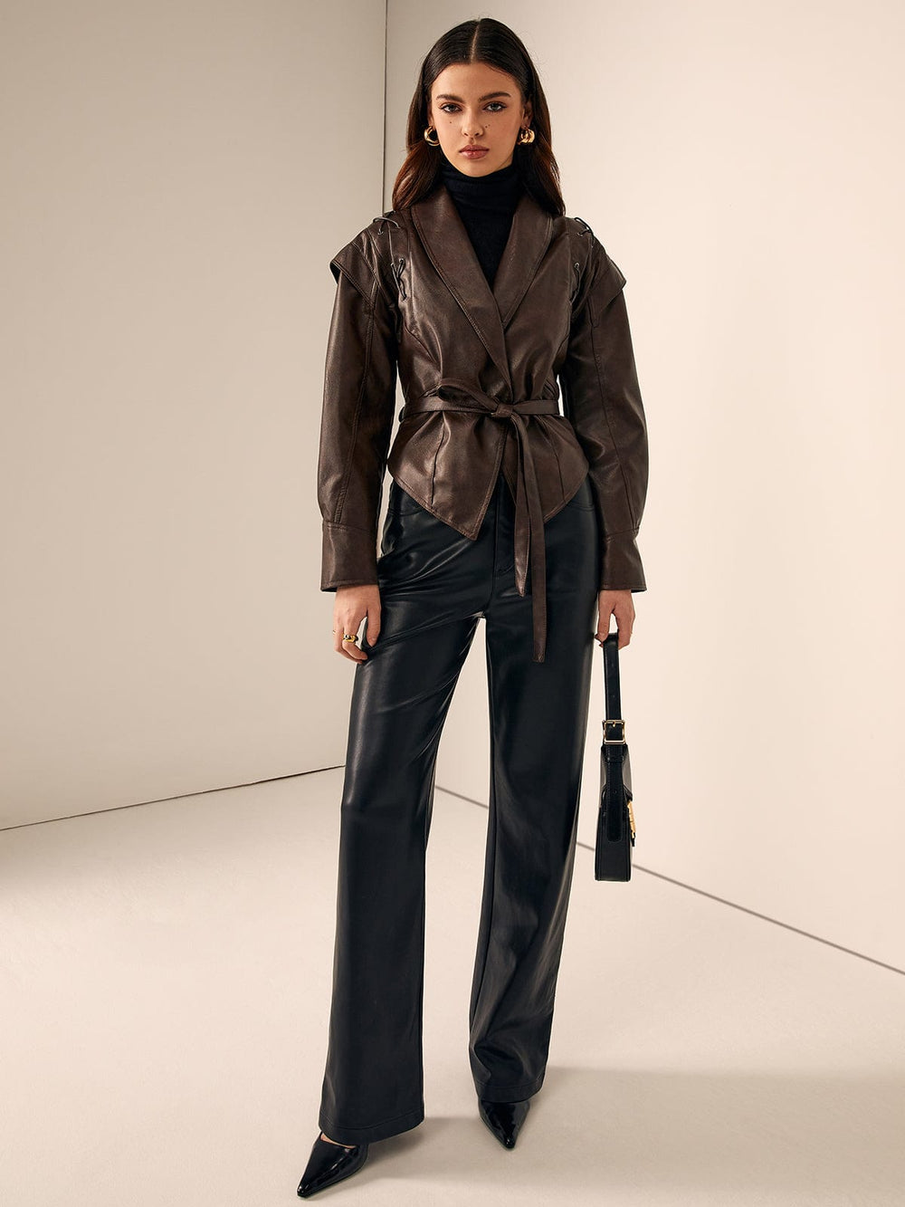 Beatrix - Women's Hooded Belted Leather Jacket