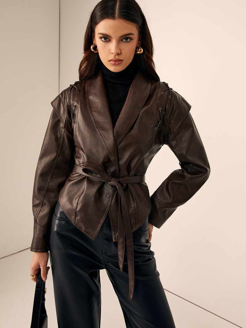 Beatrix - Women's Hooded Belted Leather Jacket