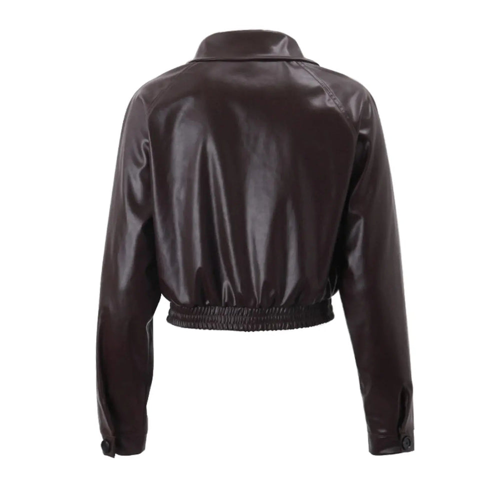 Aveline - Women's Short Notch-Collar Leather Jacket