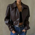 Aveline - Women's Short Notch-Collar Leather Jacket