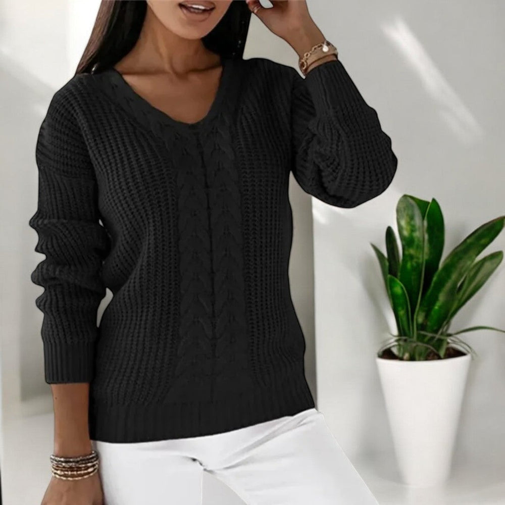 Fiona | Women's Cable Knit V Neck Sweater