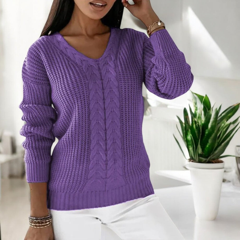 Fiona | Women's Cable Knit V Neck Sweater