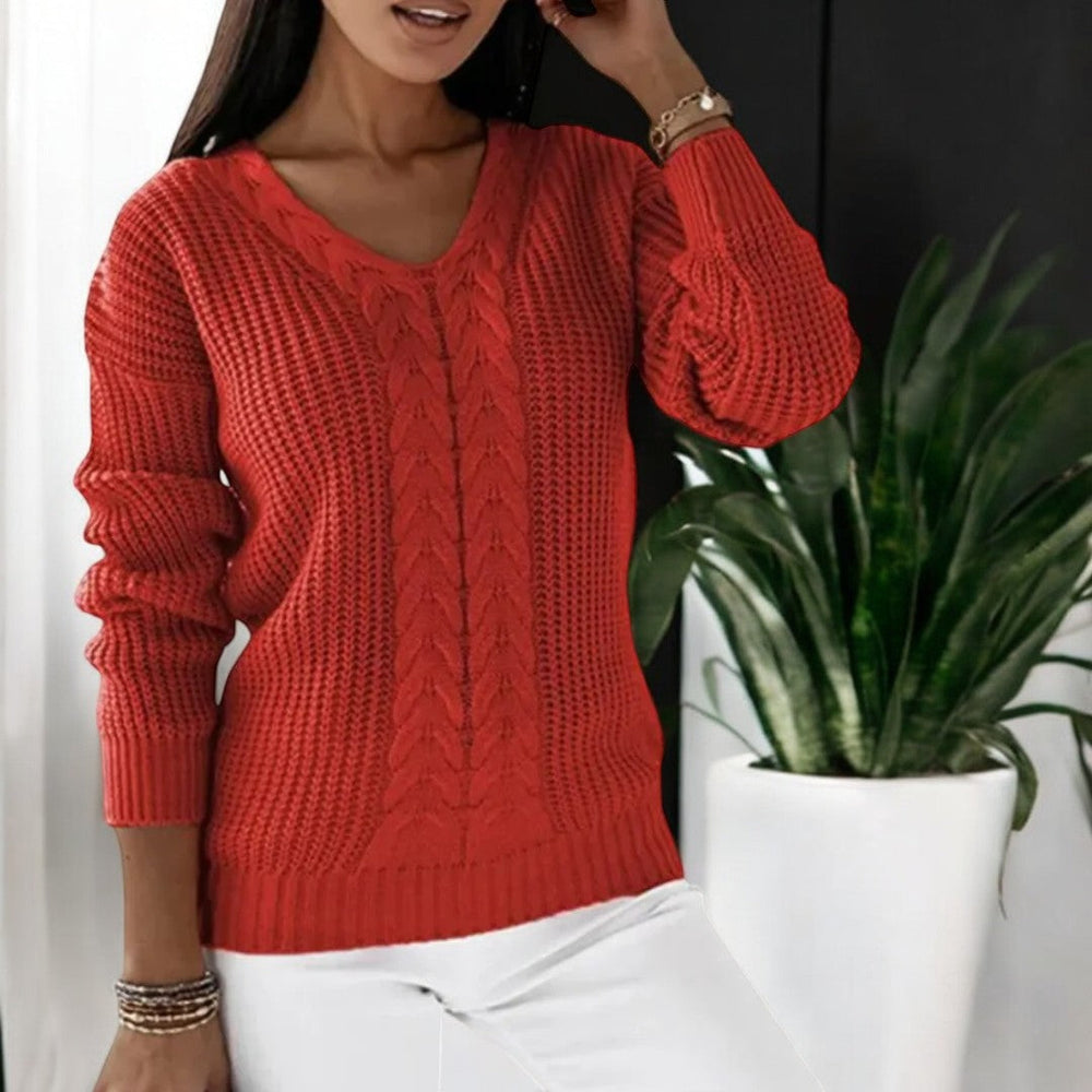 Fiona | Women's Cable Knit V Neck Sweater