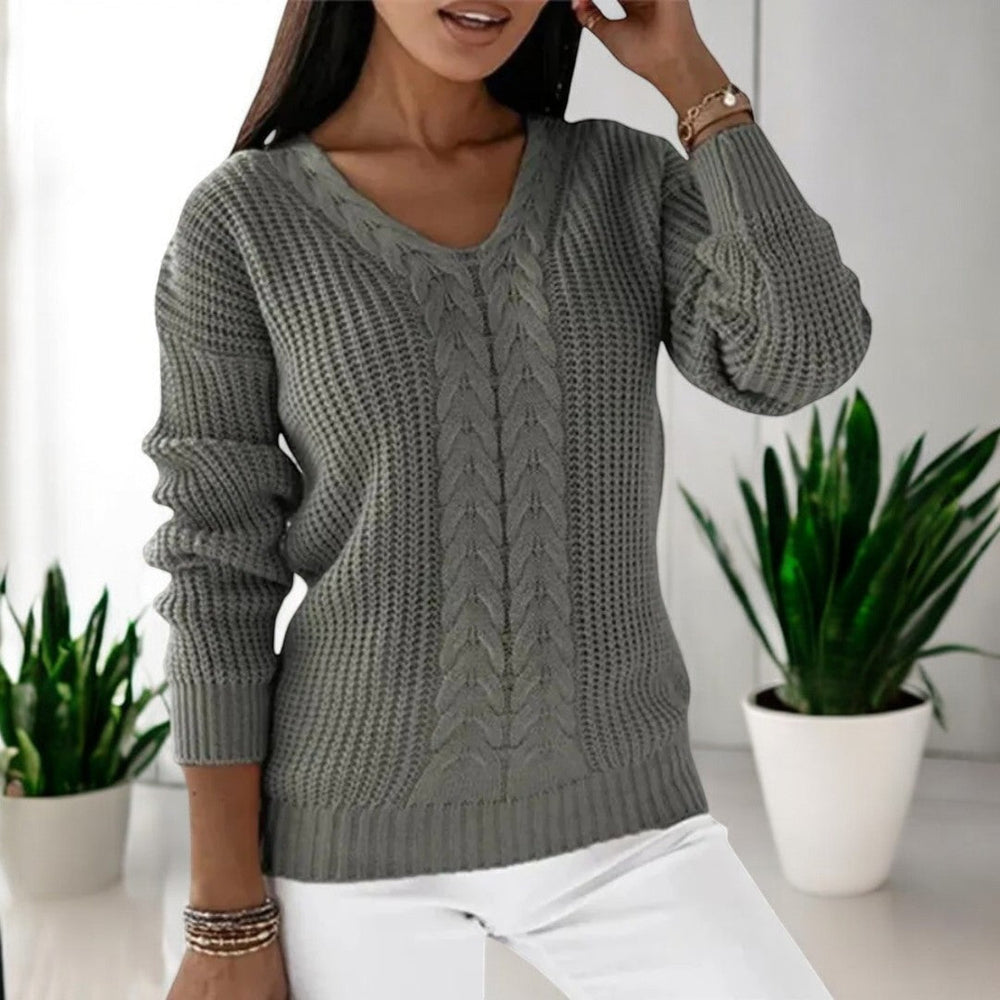 Fiona | Women's Cable Knit V Neck Sweater