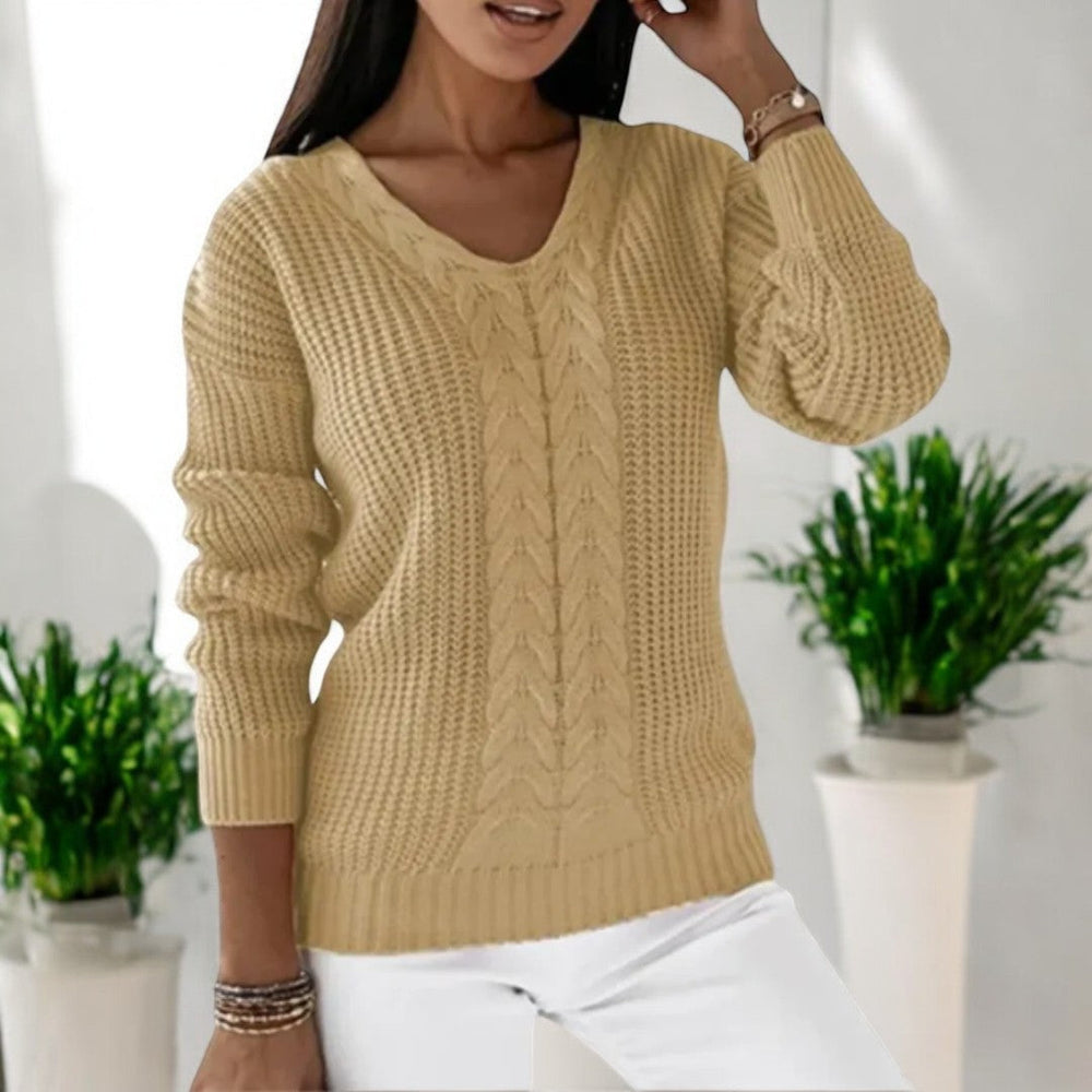 Fiona | Women's Cable Knit V Neck Sweater