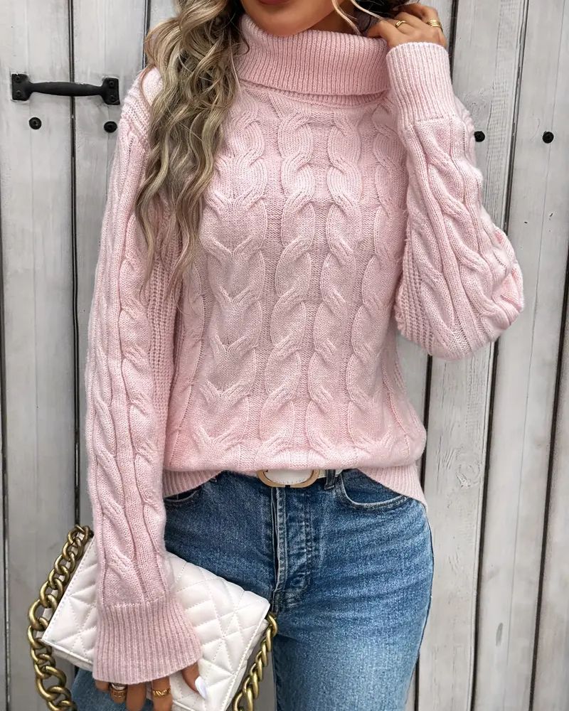 Genevieve | Women's Cable Knit Turtleneck Sweater