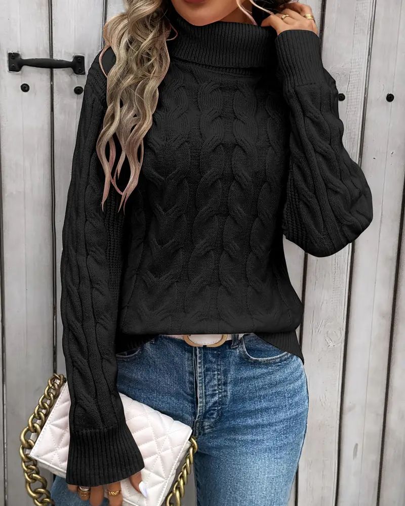 Genevieve | Women's Cable Knit Turtleneck Sweater