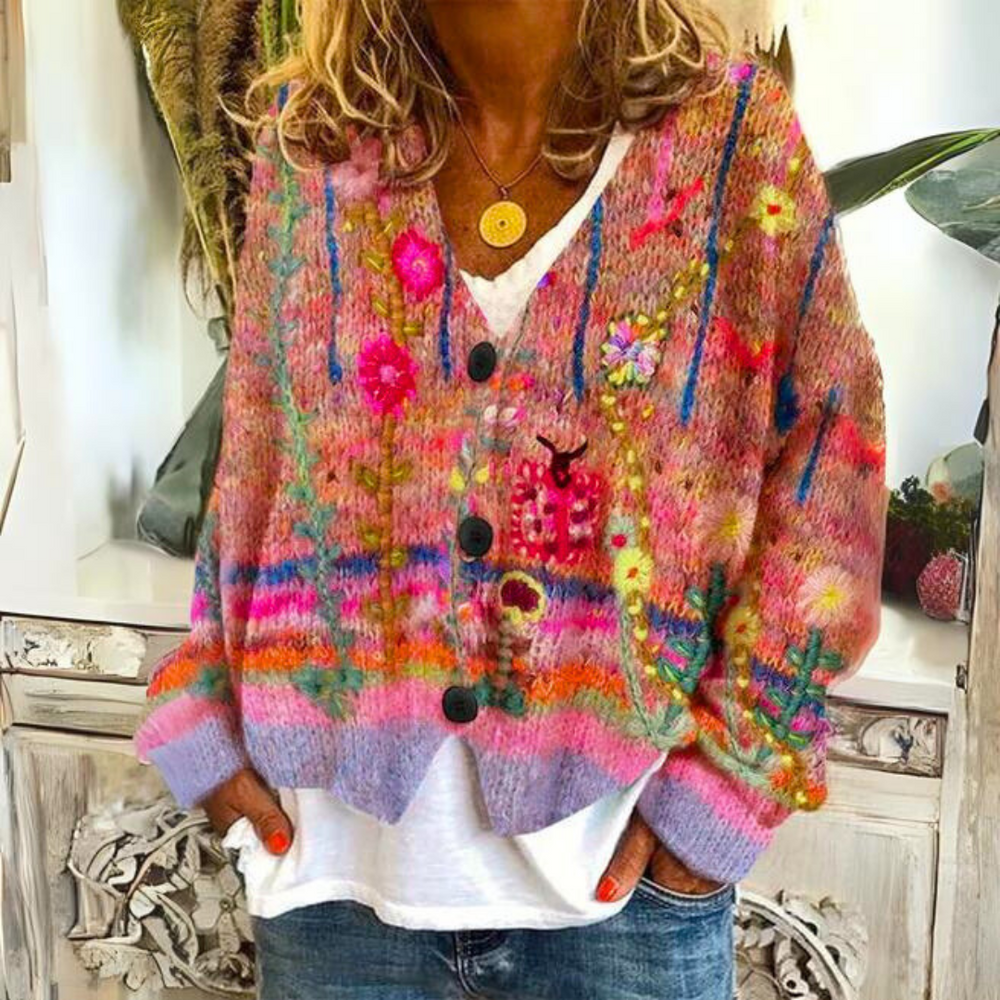 Jemima | Women's Floral Button Up Knitted Cardigan