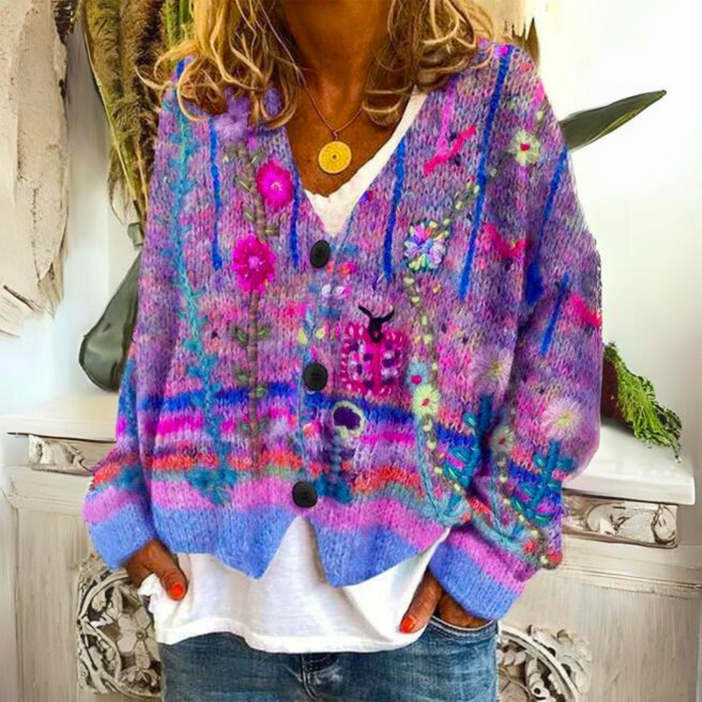 Jemima | Women's Floral Button Up Knitted Cardigan