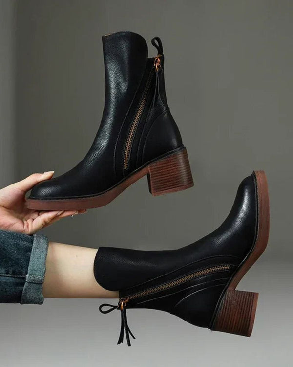 Maren | Women's Leather Ankle Boots Block Heel