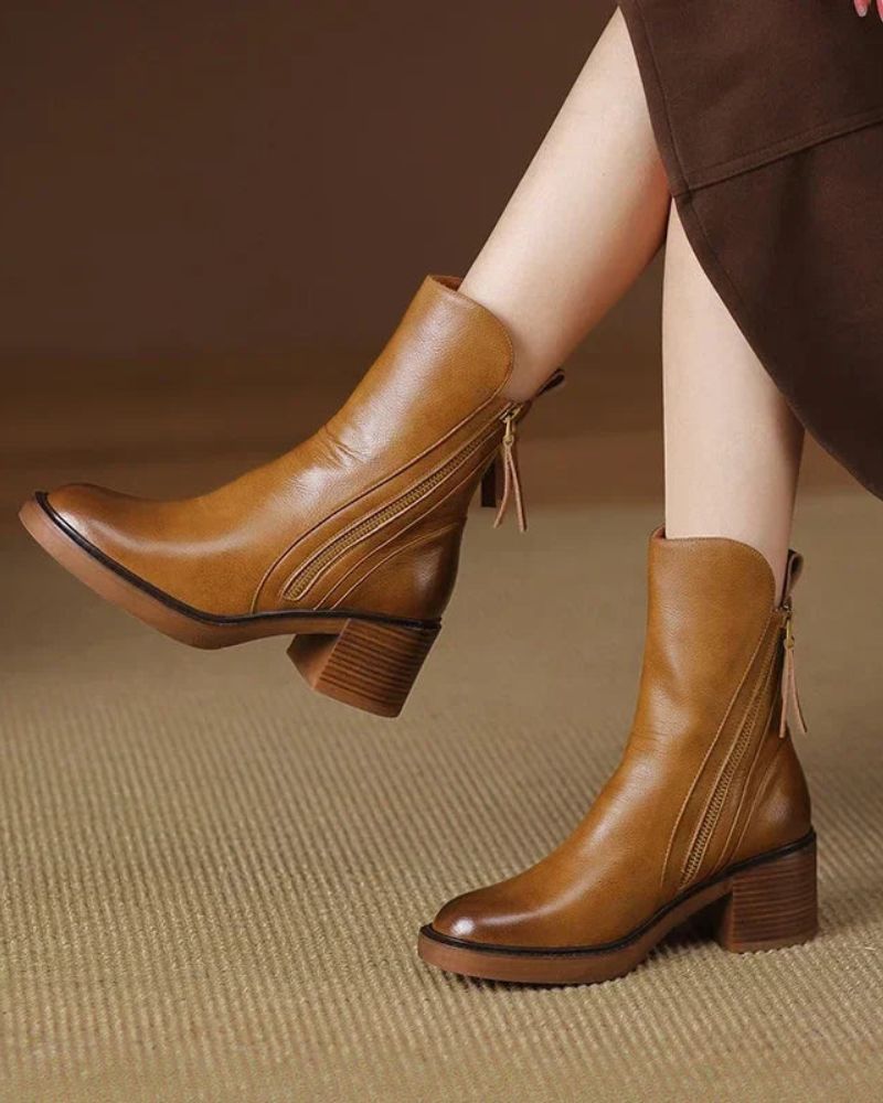 Maren | Women's Leather Ankle Boots Block Heel