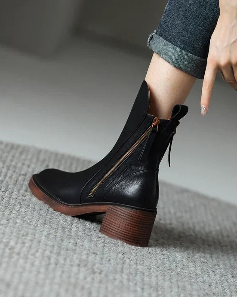 Maren | Women's Leather Ankle Boots Block Heel