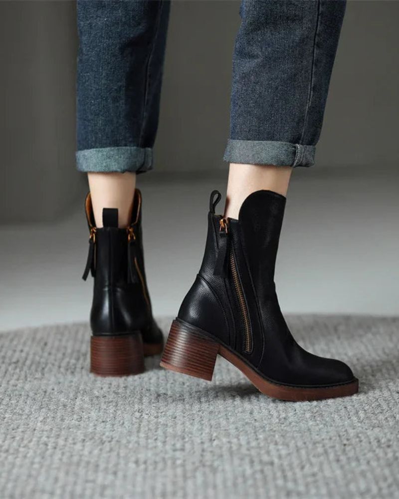 Maren | Women's Leather Ankle Boots Block Heel