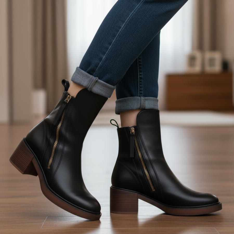 Maren | Women's Leather Ankle Boots Block Heel