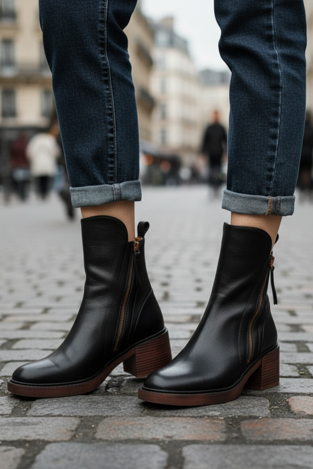 Maren | Women's Leather Ankle Boots Block Heel