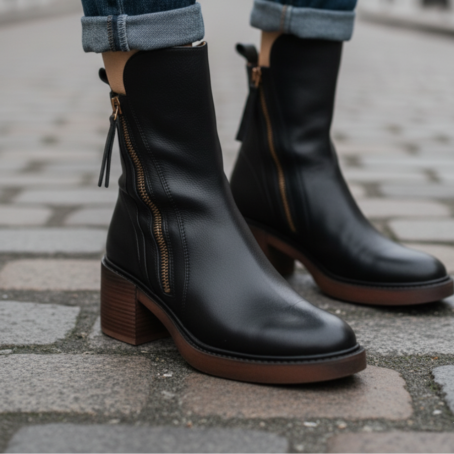 Maren | Women's Leather Ankle Boots Block Heel