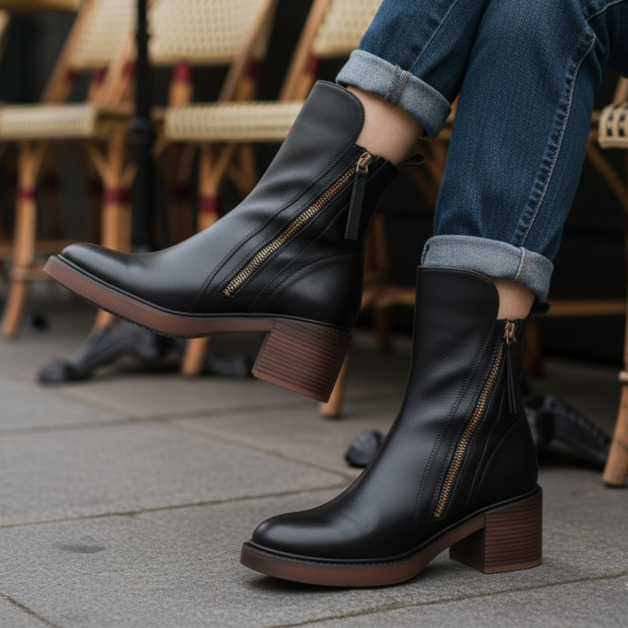 Maren | Women's Leather Ankle Boots Block Heel