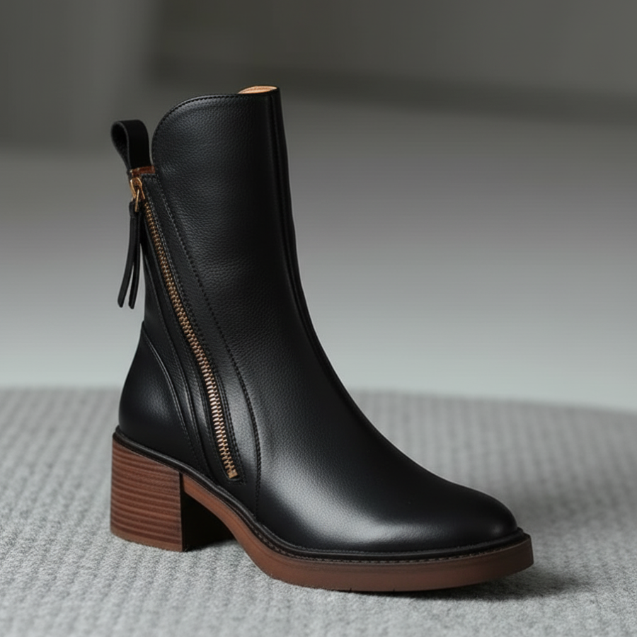 Maren | Women's Leather Ankle Boots Block Heel