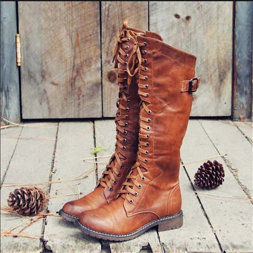 Odile | Women's Lace Up Knee High Boots Riding
