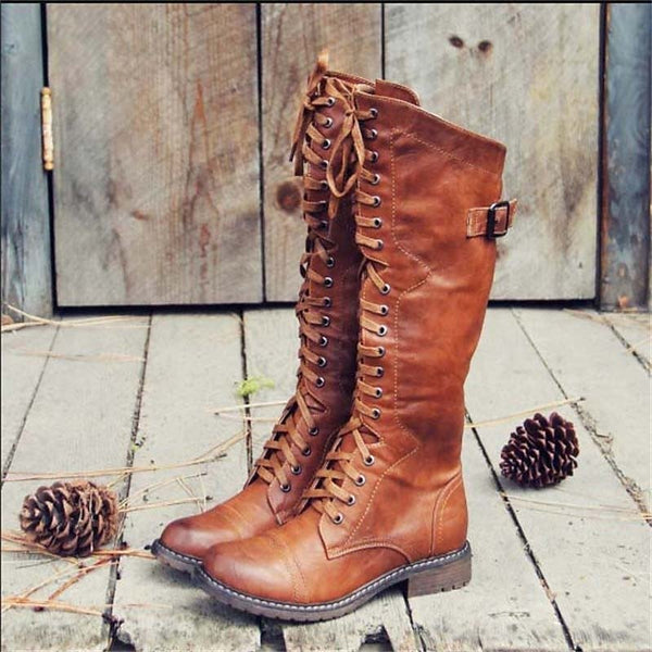 Odile | Women's Lace Up Knee High Boots Riding