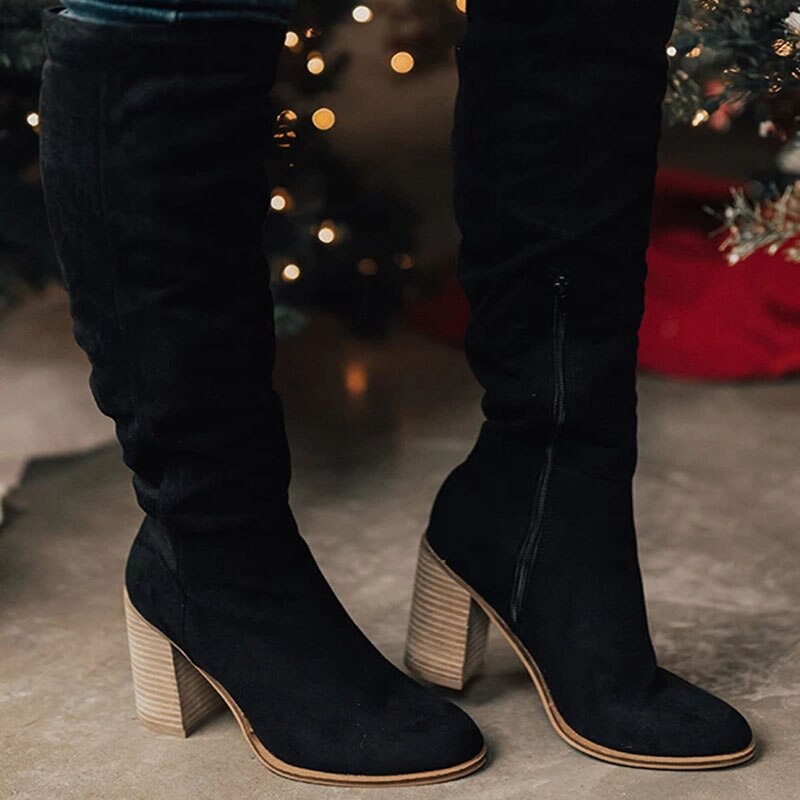 Ophelia | Women's Heeled Knee High Boots Suede Tall