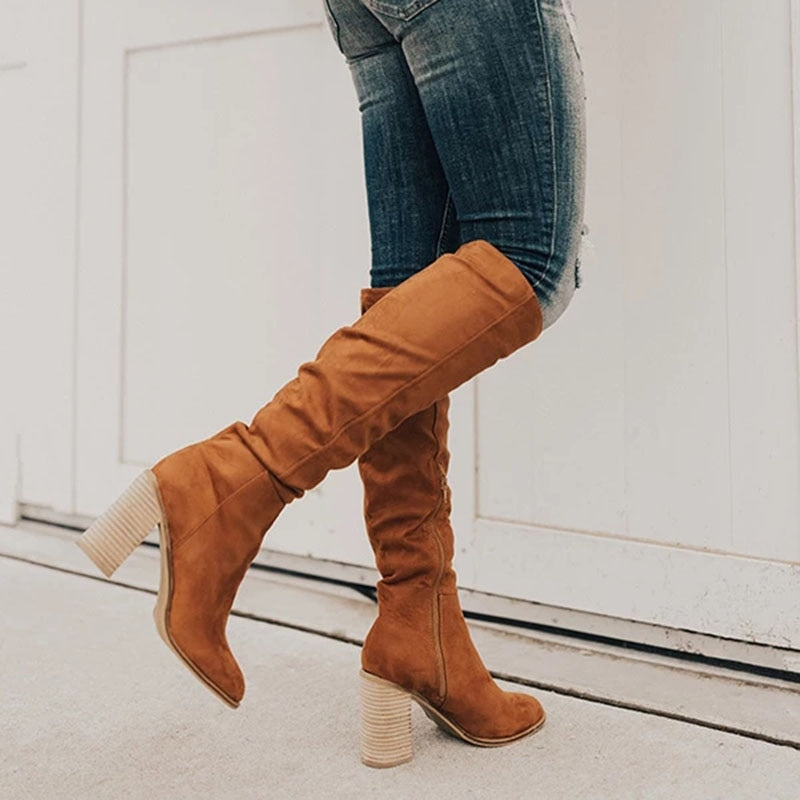 Ophelia | Women's Heeled Knee High Boots Suede Tall